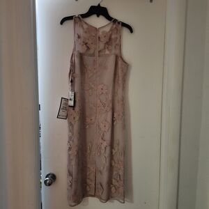 Adrianna Papell Pink Floral Embroidered Midi Dress